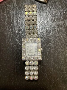 Vivani Watch Women Silver Tone MOP Rectangle Bling Stretch, needs new battery.. - Picture 1 of 8