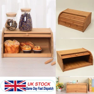 Bamboo Bread Box Large Natural Wood Countertop Storage Bread Bin Organisation UK - Picture 1 of 12