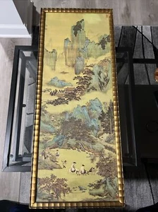 Qiu Ying Chinese Village and Jade Cave Framed Art 31x12.5 - Picture 1 of 4