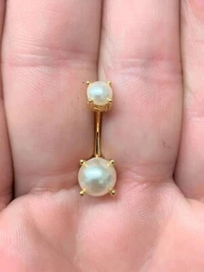 1.0Ct Round Cut Lab-Created Pearl Navel Belly Button Ring 14K Yellow Gold Plated - Picture 1 of 9