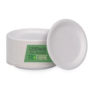 9 Inch Paper Plates, Compostable Bagasse Food Container, Disposable, Microwav... - Picture 1 of 8