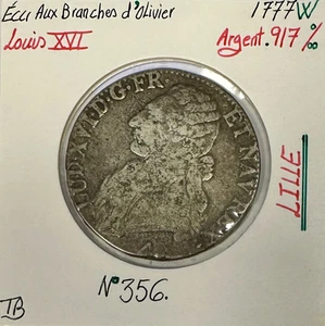 ECU aux Branches d'Olivier (LOUIS XVI) 1777 W - Monnaie en Argent // TB - Picture 1 of 2