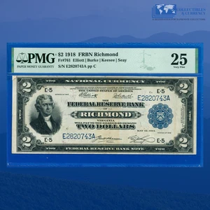 Fr.761 1918 $2 Two Dollars FRBN RICHMOND "BATTLESHIP", PMG VF 25 #20743 - Picture 1 of 3