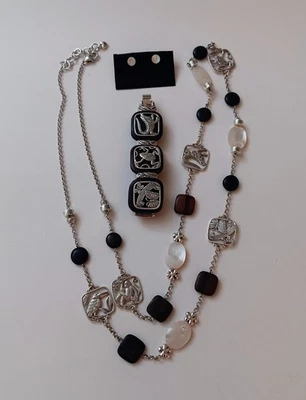 Conjunto de Joyería Brighton Collar, Pulsera, Pendientes Animal Safari Plata Madera MOP42" Foto 1 de 4