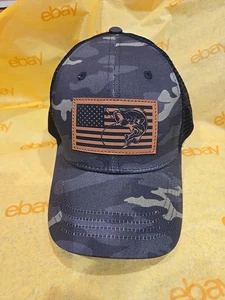 Camo Trucker Hat Leather Patch USA Flag Bass Fish Mesh Snapback Cap - Picture 1 of 5
