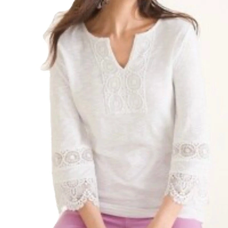 Top de encaje Love de mezcla de algodón blanco para mujer CHICO'S talla 1 M cápsula boho carrera Foto 1 de 4