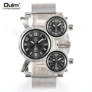 OULM Men's Sports Military Style Stainless Steel Quartz Watch Three Time Zone NR - Picture 1 of 9