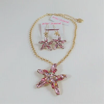 Betsey Johnson Pink Starfish Necklace & Earrings Gold Tone - Image 1 of 4