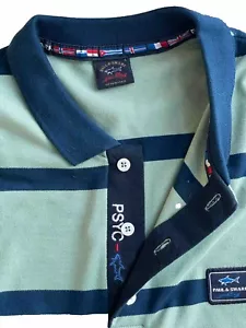 Paul & Shark Mens T-shirt Green Collar Button Stripes Summer Holiday Light SizeL - Picture 1 of 4