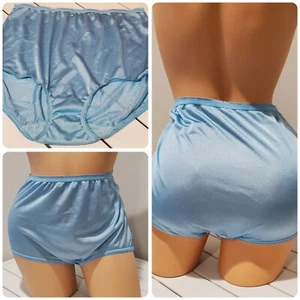 VTG Style Shiny Nylon Granny Panty Full Cut Brief 6/M Frost Blue Underscore - Picture 1 of 4