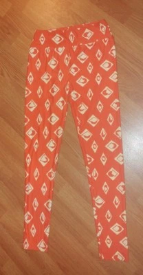 Womens LuLaRoe OS One Size Stretchy Leggings Orange Light Yellow Diamond Print - Image 1 of 4
