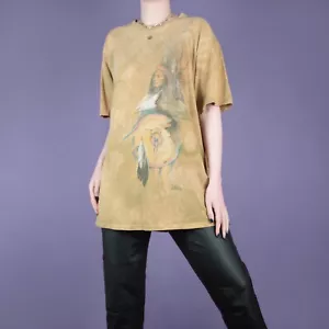 VINTAGE Tie-Dye Mens Womens Beige 90s yellow Retro Cotton T-Shirt Tee Top Medium - Picture 1 of 11