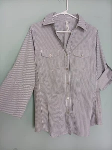 Camisa NY Collection para mujer talla XL a rayas con botones elástica manga 3/4 - Imagen 1 de 11