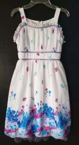Disorderly Kids Girls Sz 16 Dress White Purple Turquoise Floral Print Sleeveless - Picture 1 of 4