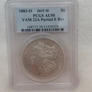 1883 - O hot 50 VAM 22A partial E Rev Morgan dollar coin AU -50 - Picture 1 of 3