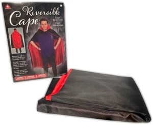 ADULT REVERSIBLE CAPE Black Red Cloak 51” Magician Vampire Dracula Devil Costume - Picture 1 of 9