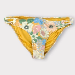 O’Neill Girls Yellow Floral Strappy Side Bikini Bottom Retro Size 14 NEW - Picture 1 of 8