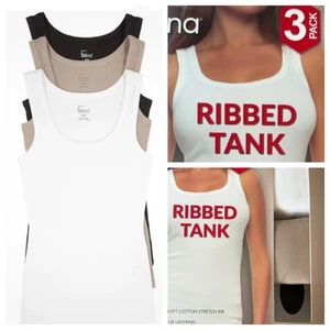 Women's Tank Top 3 Pack LARGE Ribbed White Tan Black Layering Summer Felina NEW - Picture 1 of 8