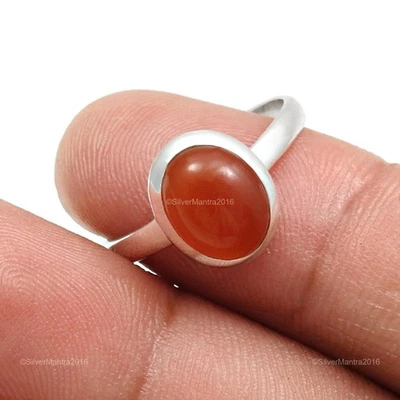 Vero 925 Argento Sterling Corniola Pietra Natale Regalo Sacra Chakra Anello US 6 - Immagine 1 di 4