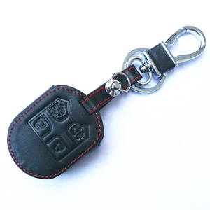 Black Leather For Ford Mustang 4 Buttons Remote Smart Key Fob Chain Cover Case - Picture 1 of 4
