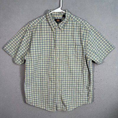 Route 66 Plaid Button Down Shirt Adult Large Blue Yellow Short Sleeve Mens - Image 1 of 4