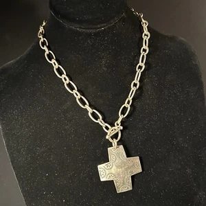 Vintage 925 Sterling Silver Necklace 37g Grams 19”in Big Chunky Chain w Pendant - Picture 1 of 23