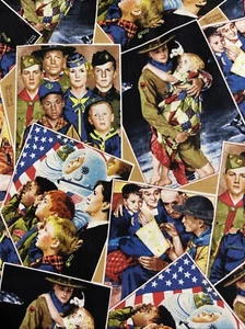 Boy Scout Fabric Norman Rockwell Vignettes Quilting Treasures Boy Man Power - Picture 1 of 4