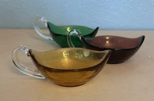 Vintage Set Of 3 Colored Glass Gravy Boats - Picture 1 of 10