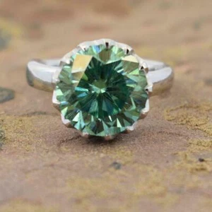 Anello Pesante Anello Diamanti Trattati Blu 5 Ct in Argento Sterling 925 Certificato VVS1 - Foto 1 di 4