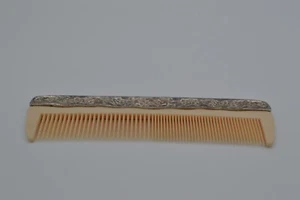 Vintage Ornate Comb Silver plated Back with ivory color plastic teeth - Picture 1 of 3