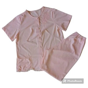 Vtg Shadowline Capri Pajama Set-Size Petite/Small-Pale Pink-Lace Trim-Pocket-MCM - Picture 1 of 11