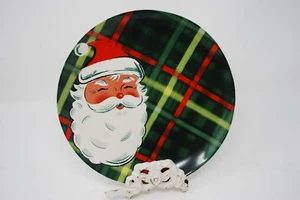Plato de ensalada a cuadros tartán verde mercado mundial Navidad Santa Claus 9" NUEVO x4 - Imagen 1 de 1