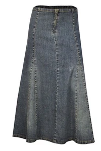 Clove Jeans A Line V Panels Blue Denim Midi Skirts for Women Uk Plus Size 12-24 - Picture 1 of 6