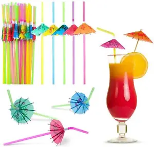 12 Cocktail Umbrella Straws 24cm Tropical Hawaiian BBQ Party Tableware Accessory - Picture 1 of 7