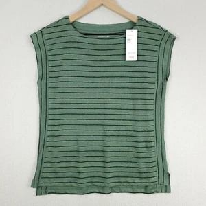 Eileen Fisher Top Damen XXS grün gestreift Bio Leinen Bateau Ausschnitt leicht - Bild 1 von 11
