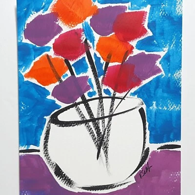 花卉艺术原创抽象花卉8x10绘画现代流行艺术极简主义 — 第 1/4 张图片