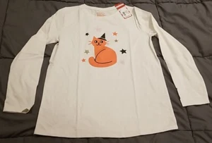Cat & Jack Tshirt Girls Large (10-12) + Cream Halloween Cat Long Sleeve Graphic - Picture 1 of 6