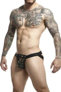 MOB DNGEON Jock Peek-a-Boo Steel Faux-Leather Jockstrap Green Army O/S DMBL04 4 - Picture 1 of 8