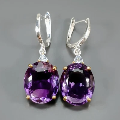 Серьги ручной работы 35 карат + натуральный аметист серебро 925 пробы /E129107 - Изображение 1 из 4