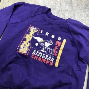 Vintage Minnesota Vikings 1989 NFC Sweatshirt Jugend Large 14/16 lila hergestellt in den USA - Bild 1 von 9