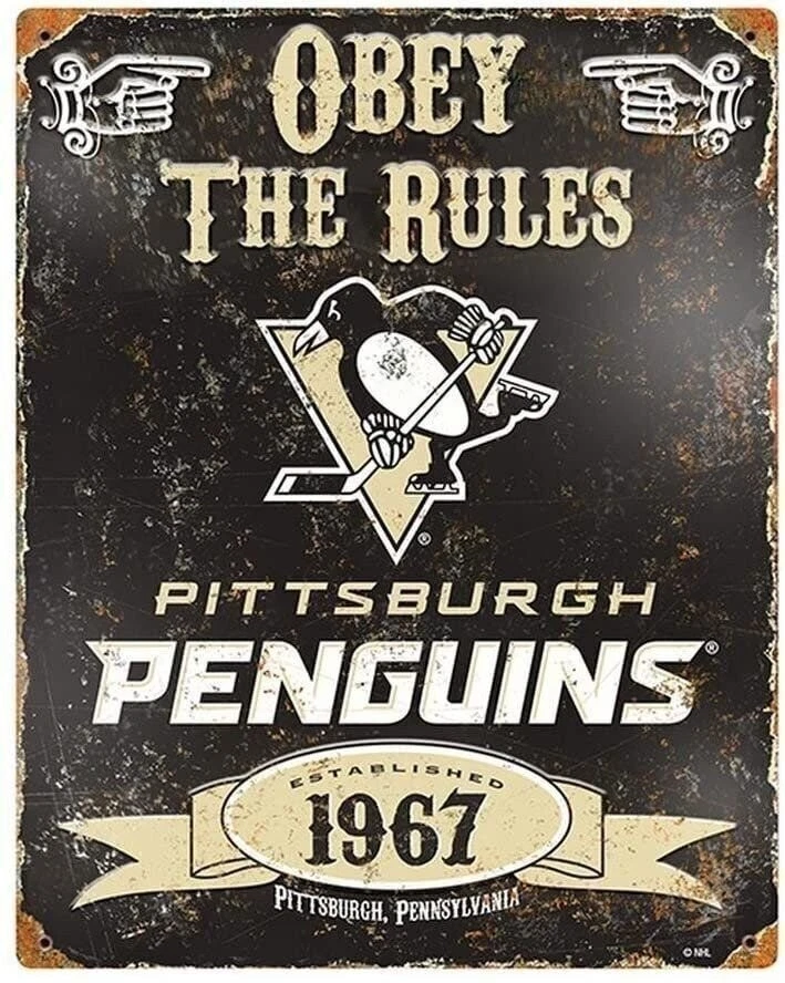 Letrero de pub de pared de metal resistente grande de 14,5 x 11,5 pulgadas Pittsburgh Penguins... Foto 1 de 2