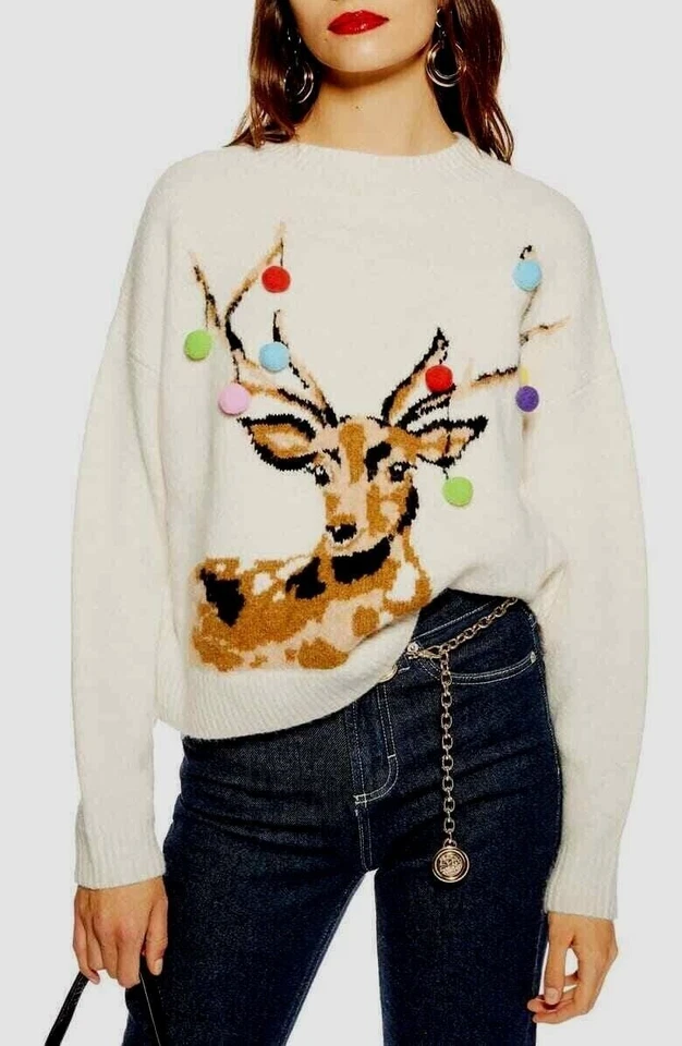 TOPSHOP Avena Pom Pom Reno Navidad Jersey Talla 10 Foto 1 de 4