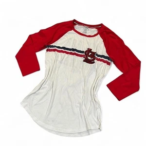 White and red Victoria's Secret baseball tee sequin Cardinals logo red sleeves - Picture 1 of 6