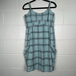 Horny Toad Dress Sz M Green Plaid Pockets Sleeveless 100% Organic Cotton Sun - Picture 1 of 12