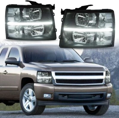 For 2007-2013 Chevy Silverado 1500 2500HD Black Housing Headlights Led Tube - Изображение 1 из 4
