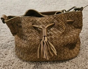 Valentina Brown Woven Hobo Genuine Leather Handbag Made In Italy - Picture 1 of 6