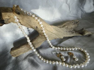 One 21 3/4" Hand Crafted Freshwater Pearl Necklace&Earring Set White GF NS7 DNG - Picture 1 of 3