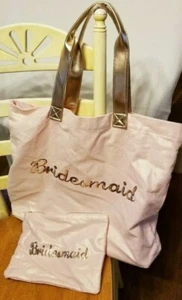Bridesmaid Shoulder Bag Makeup bag Tote PINK & Rose Gold Wedding Shower Gift - Picture 1 of 10