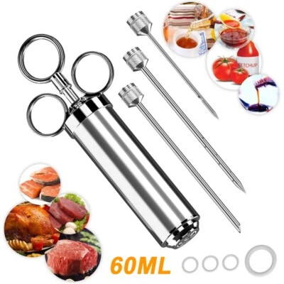 Bratenspritze Set Fleischspritze Edelstahl Marinierspritze PöKelspritze 3 Nadeln - Bild 1 von 4