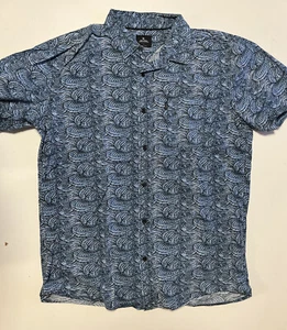 Rip Curl Shirt Size L Blue Waves Button Up Short Sleeve Surf Mens Beach - Picture 1 of 8